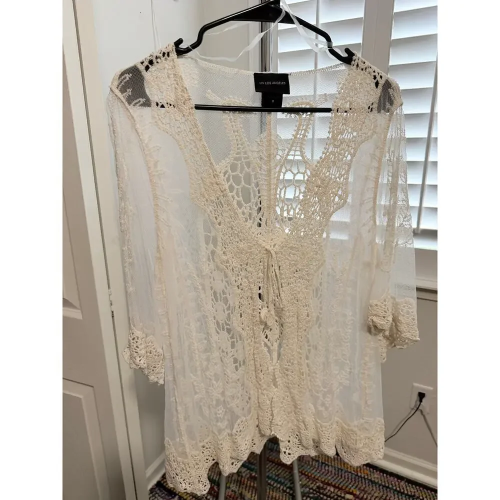 Liv Los Angeles Sheer Floral Peacock Lace Kimono